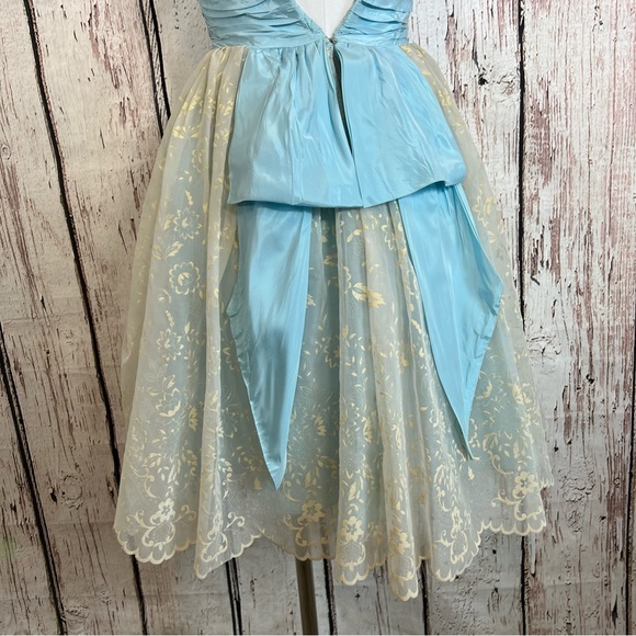 🎉HP🎉 Vintage 50s Cocktail Hostess Party Floral Dress Flocked Lace Chiffon SZ S - Picture 9 of 17